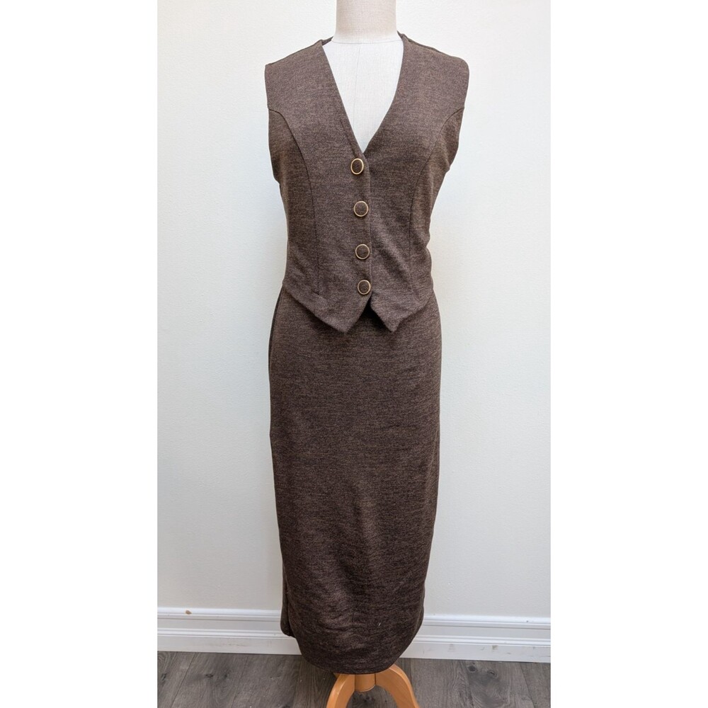 ZARA Women’s Brown Vest Style Midi Dress Sleeveless Button Front Size L
